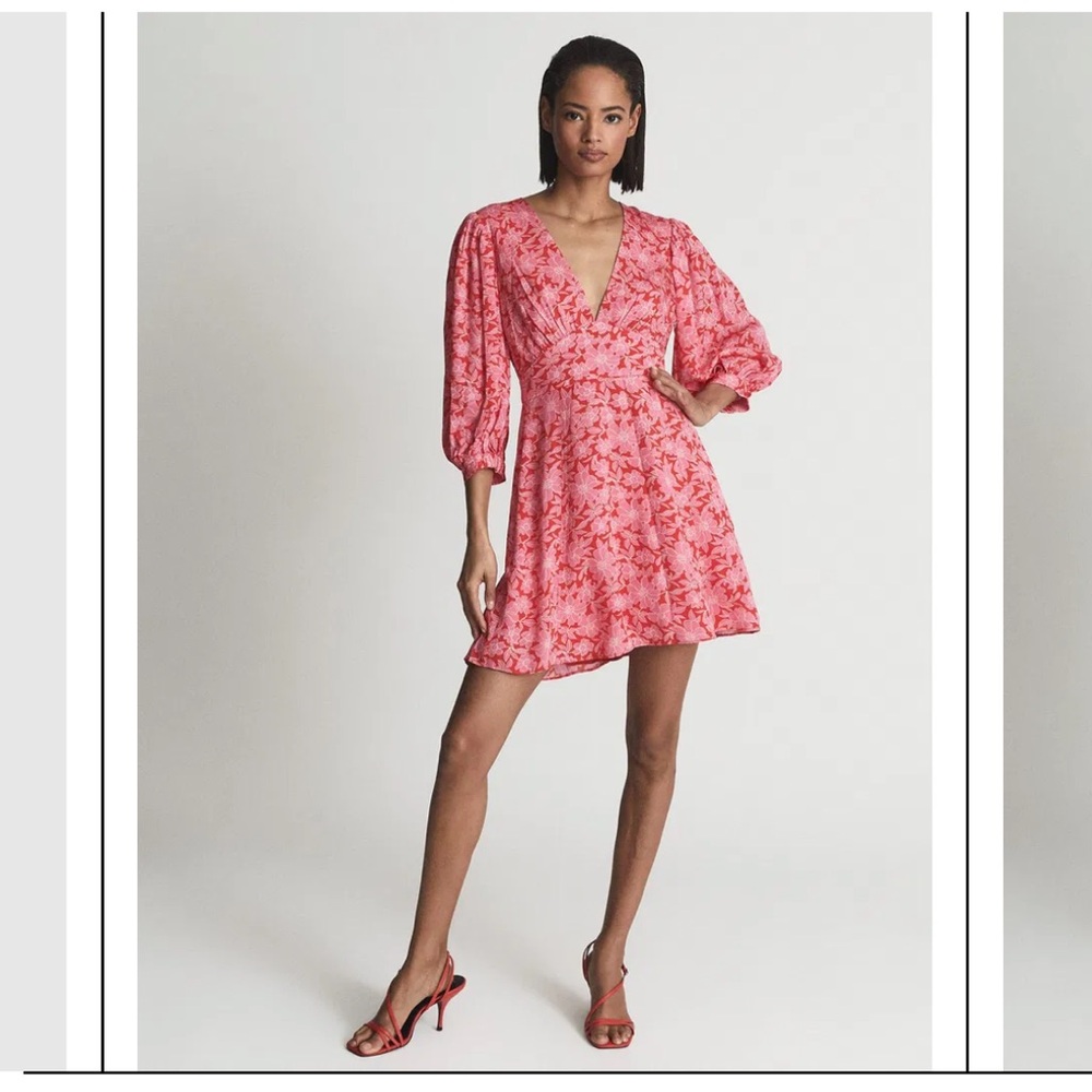 Reiss Vibrant 3/4 Length Sleeve Dress